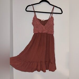 Blush Sexy Boho Crochet Mini Dress in Rust